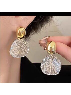 Gold bean and Silver shape Textured EarringsStatement dangle earrings